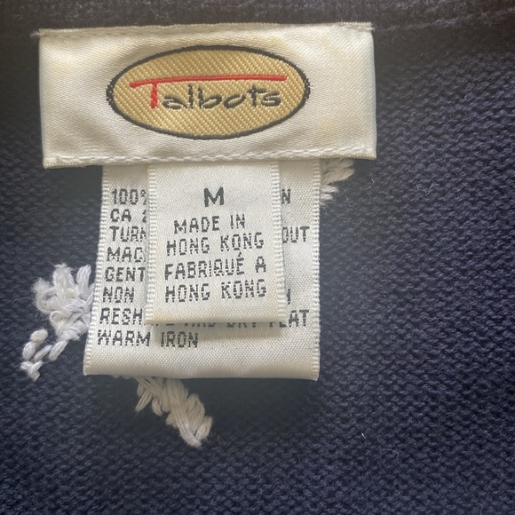 Talbots navy blue and white floral design women’s cardigan size medium - Picture 3 of 7